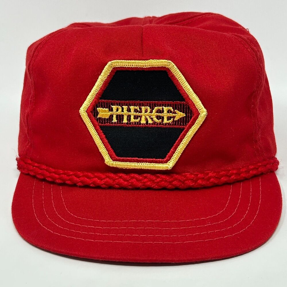 Vintage 80s Pierce Arrow Society Hat Baseball Cap Motor Cars Rope Strapback Red
